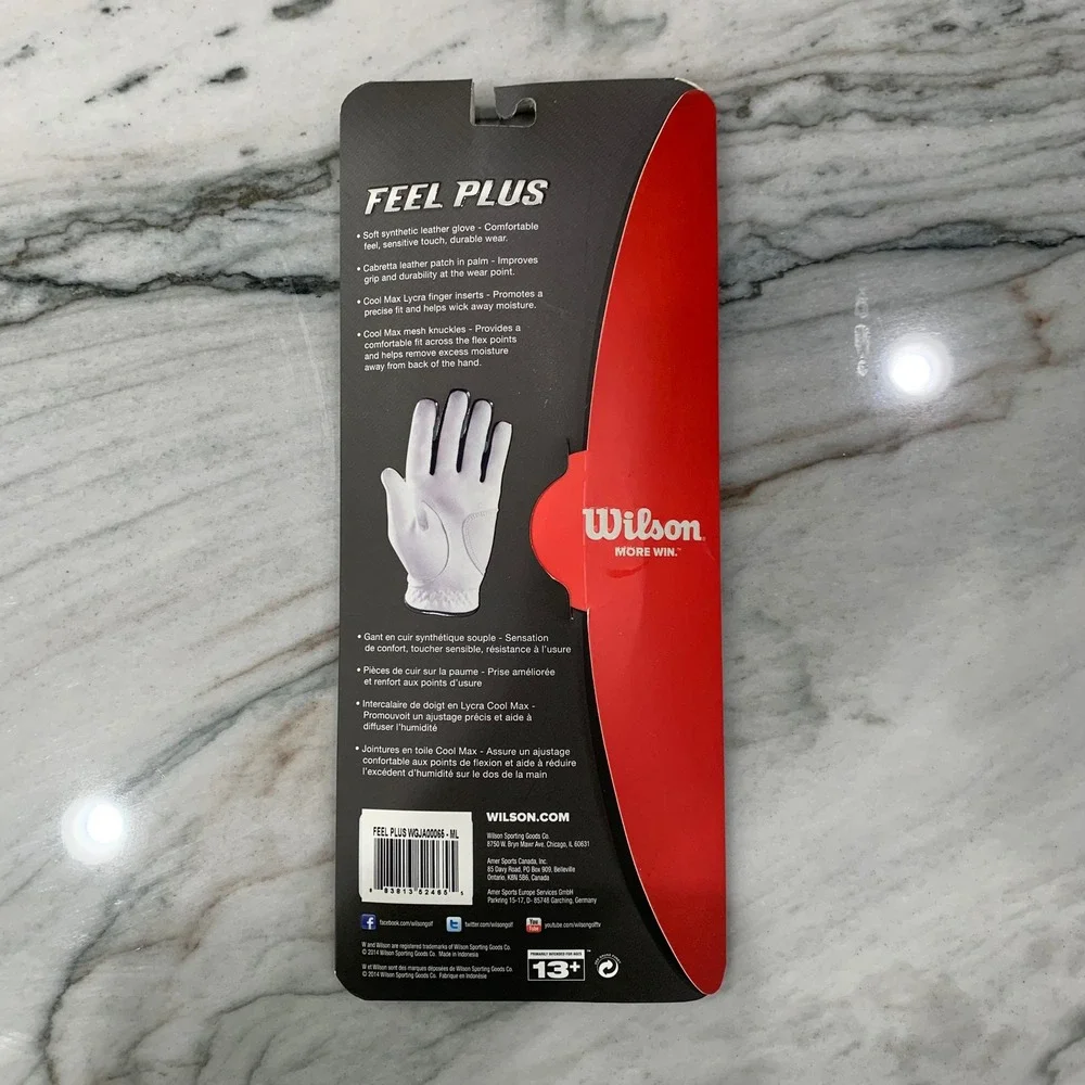 Wilson Feel Plus Golf Glove Mens Right Hand ML Medium Large‎ White Black NEW - Picture 2 of 4